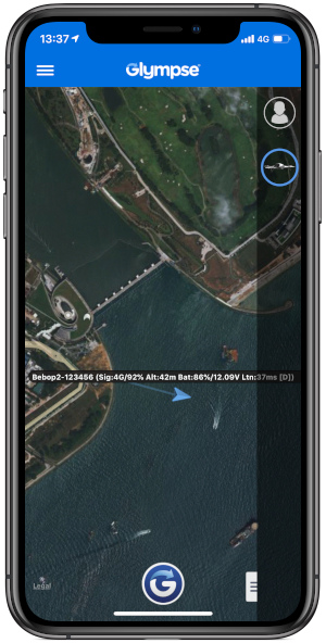 Glympse App showing Bebop 2's location